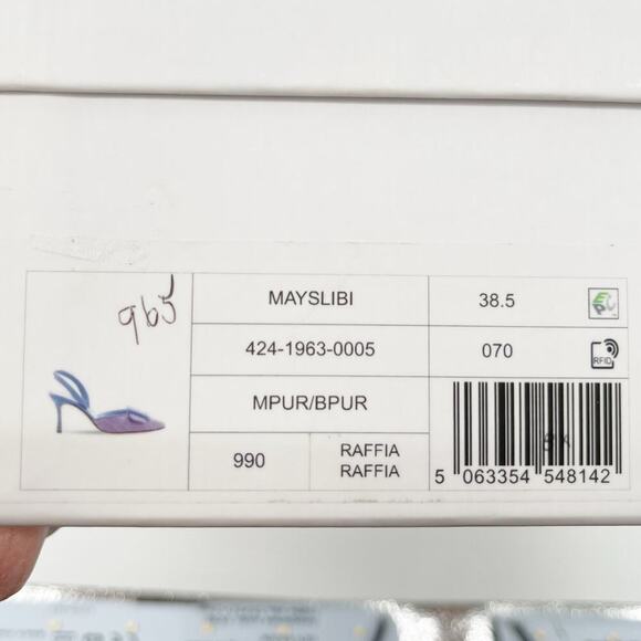 Manolo Blahnik Mayslibi Lilac Raffia Slingback Buckle Pointed Toe Heels IT 38.5 - Picture 12 of 12